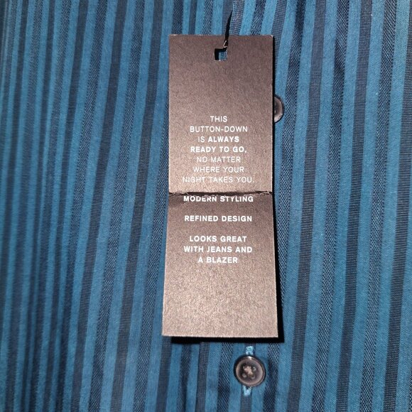 NWT APT.9 Big & Tall Striped Button-Down Shirt 3XLT 100% Cotton Green Black - Picture 2 of 7